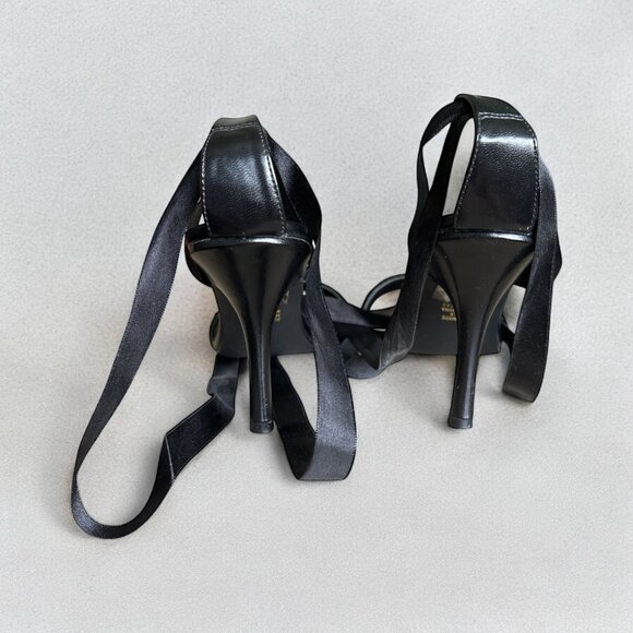 Strappy Heels Sz 10 Black Satin Wrap-Around Ties Unlisted Kenneth Cole Formal - Picture 4 of 7
